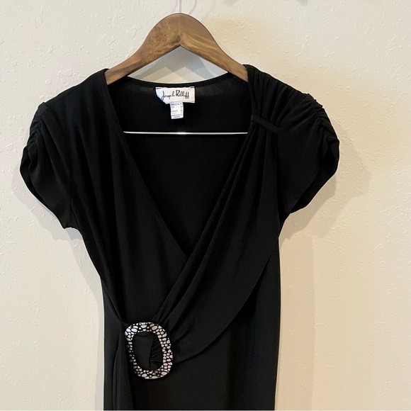 Joseph Ribkoff Black Faux Wrap Buckle V Neck Dress - Picture 3 of 7